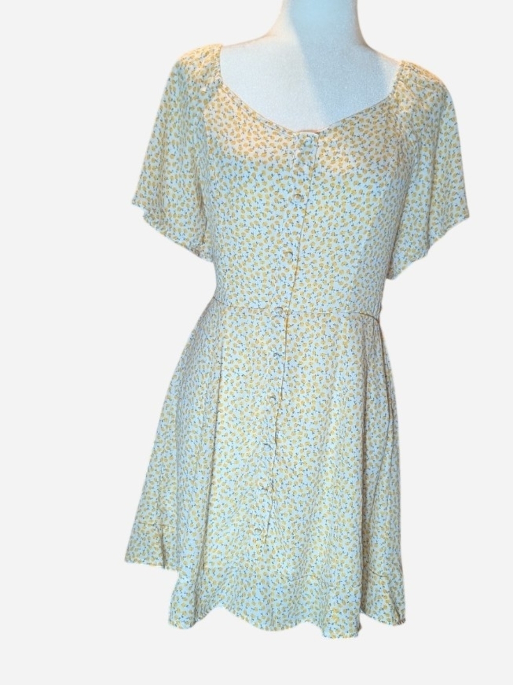 Pre-owned Sienna Sky Yellow Floral Button-Front Mini Dress